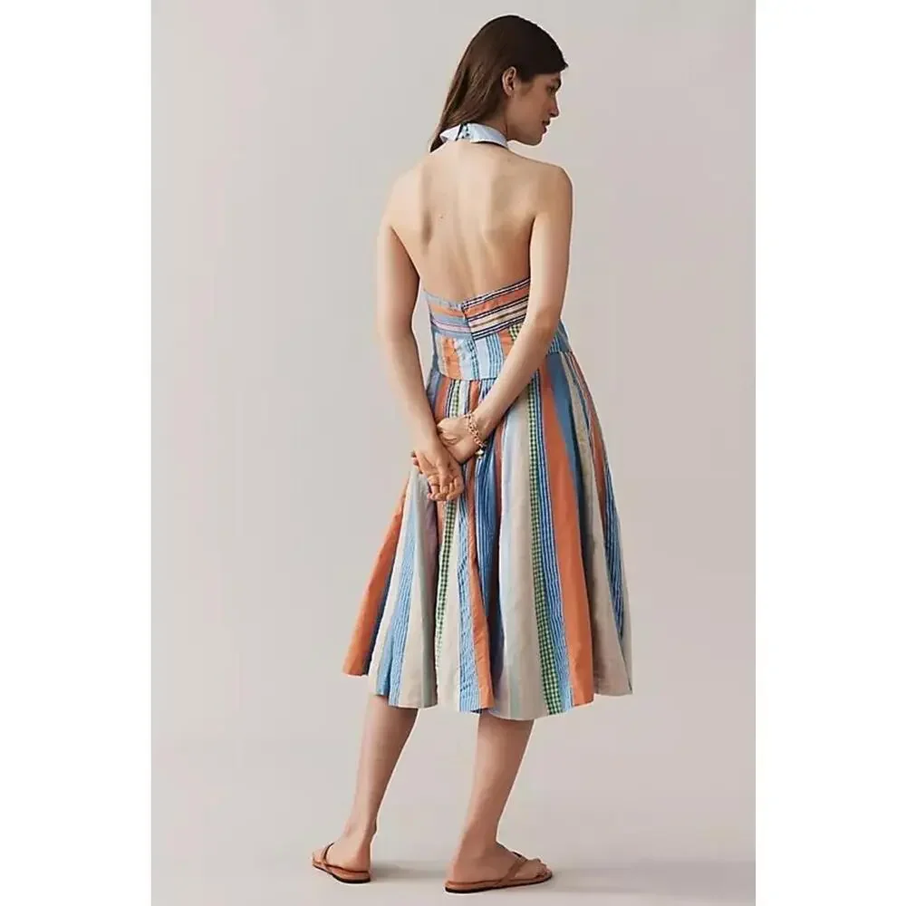 Maeve Collared Halter Neck Colorblock Fit & Flare Shirt Dress Size 4 US / 8 UK - Picture 2 of 3